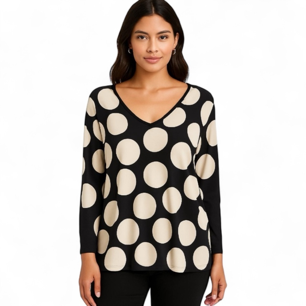Grace The Perfect Fit Women’s Size XL Black & Off-White Polka Dot Blouse